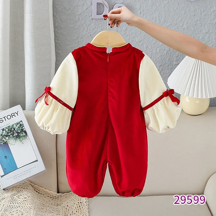 Newborn Winter Thicken Romper New Year Red Jumpsuit Baby Chinese Traditional Costumes Clothing Outfits Set