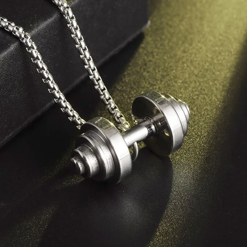 

Stainless Steel Weightlifting Dumbbell Pendant Muscle Man Fitness Bodybuilding Barbell Necklace Women Gym Sports Jewelry