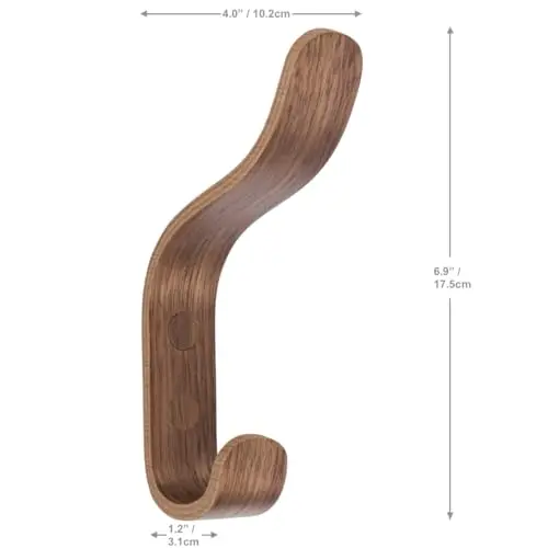 

Sleek Curved Wooden Wall Hooks 4-Pack – Plywood Coat, Hat, Robe & Towel Hangers With Modern Minimalist Aesthetic