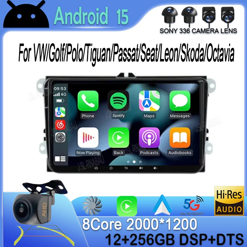 

9-дюймовый автомобильный радиоприемник Android 15 для VW/Volkswagen/Golf/Polo/Tiguan/Passat/B7/B6/Seat/Leon/Skoda/Octavia, GPS-навигатор, мультимедийный плеер