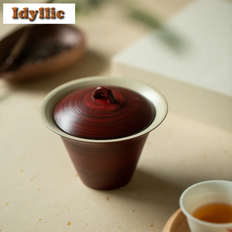 

110ml Wabi Sabi Style Horseshoe Gaiwan Elegant Tea Tureen Household Tea Bowl With Lid Kit Tea Brewing Cover Bowl Drinkware Gift