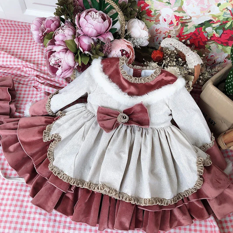 

2023New Arrivals Winter Spanish Girl Two-piece Dress Padded Fluffy Princess Dress Girls Christmas Dress Birthday Wedding Dress