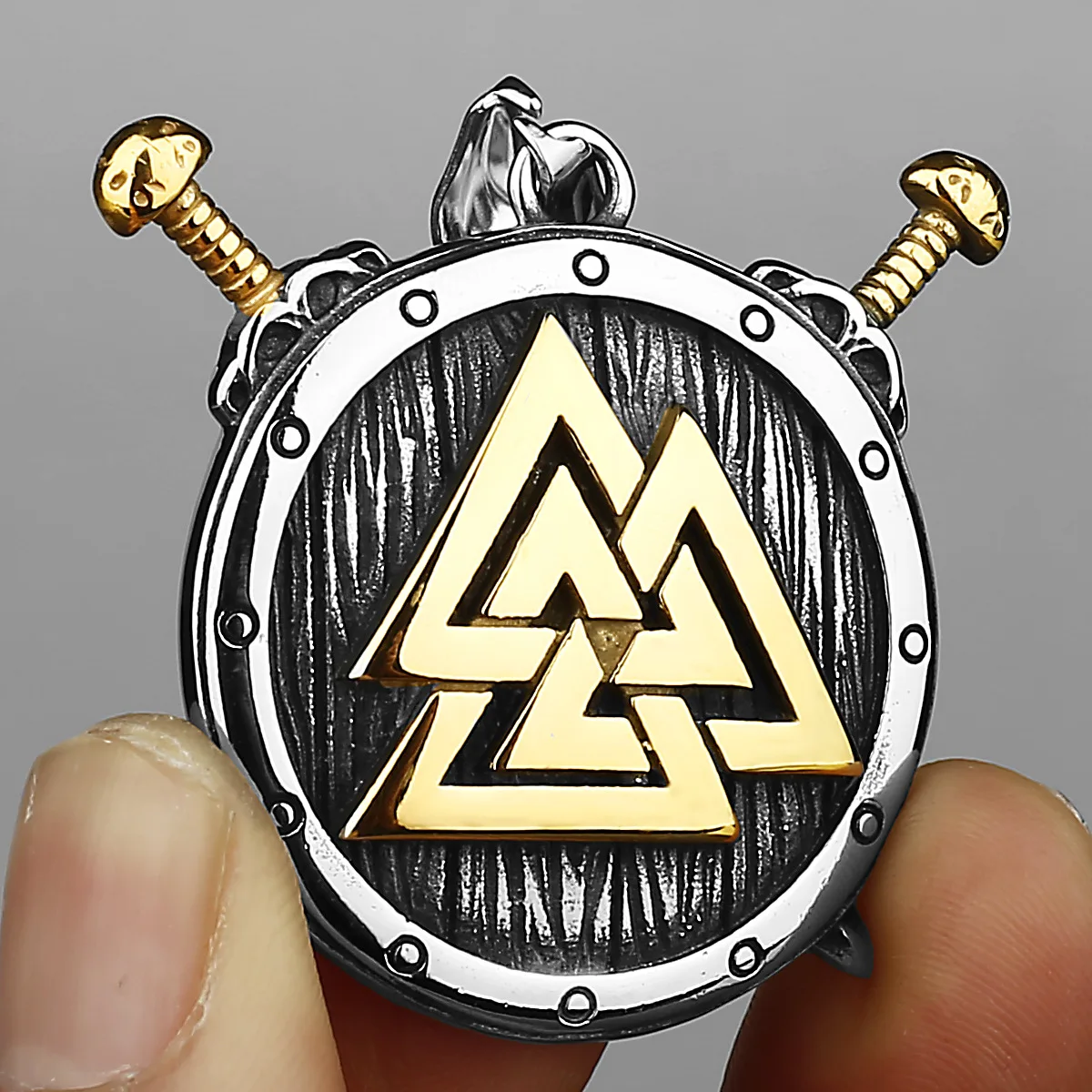 

HNSP 316L Stainless Steel Odin Viking Warrior Necklace Pendant With Valknut Symbol For Men Jewelry Accessories