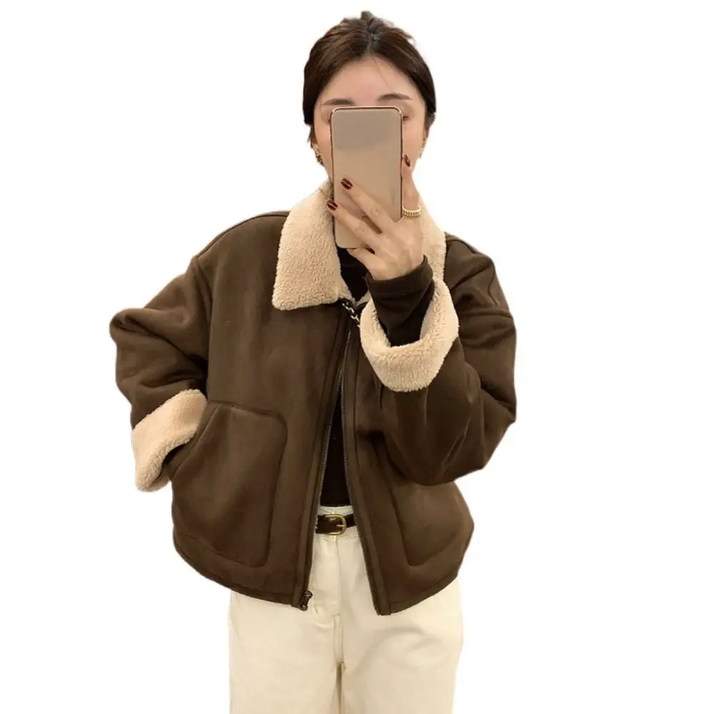 ملابس خارجية بياقة مقلوبة سترات سميكة عتيقة معطف قصير أنيق للتدفئة سترة كشمير ملابس للسيدات