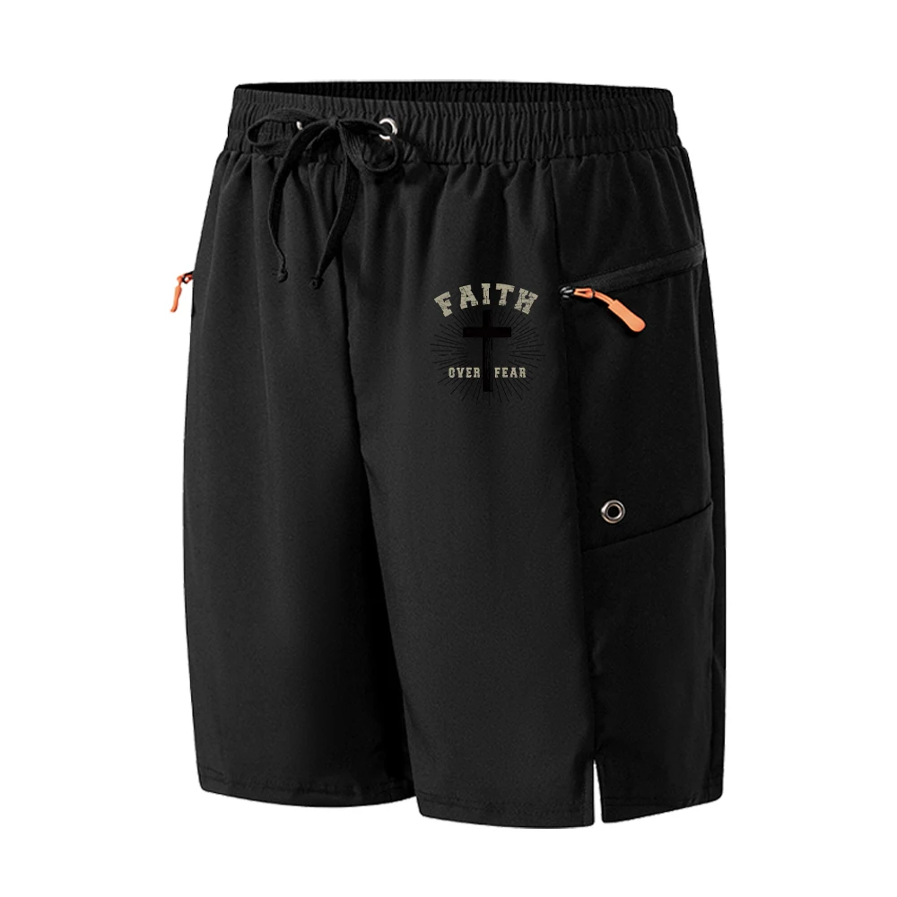

Men's Casual Beach Shorts With Cross Print Fashionable And Trendy Fitness Shorts Quick Drying And Breathable With Mesh Lining