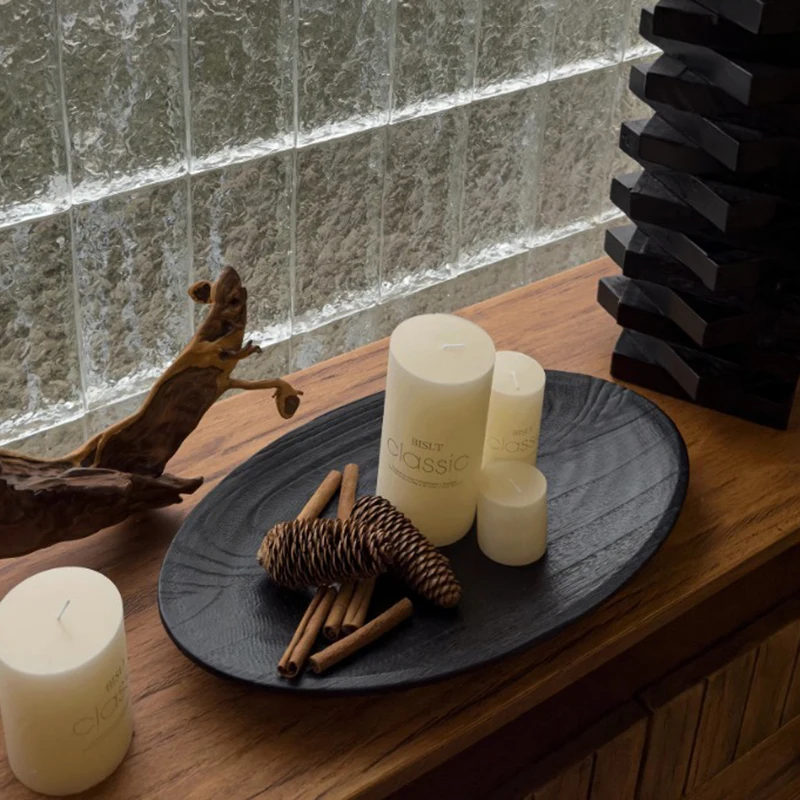 Vassoi portaoggetti in legno Piccolo vassoio da tè per caffè Stoviglie in legno Wabi-Sabi Statuetta portaoggetti da cucina Decorazione e accessori per la tavola