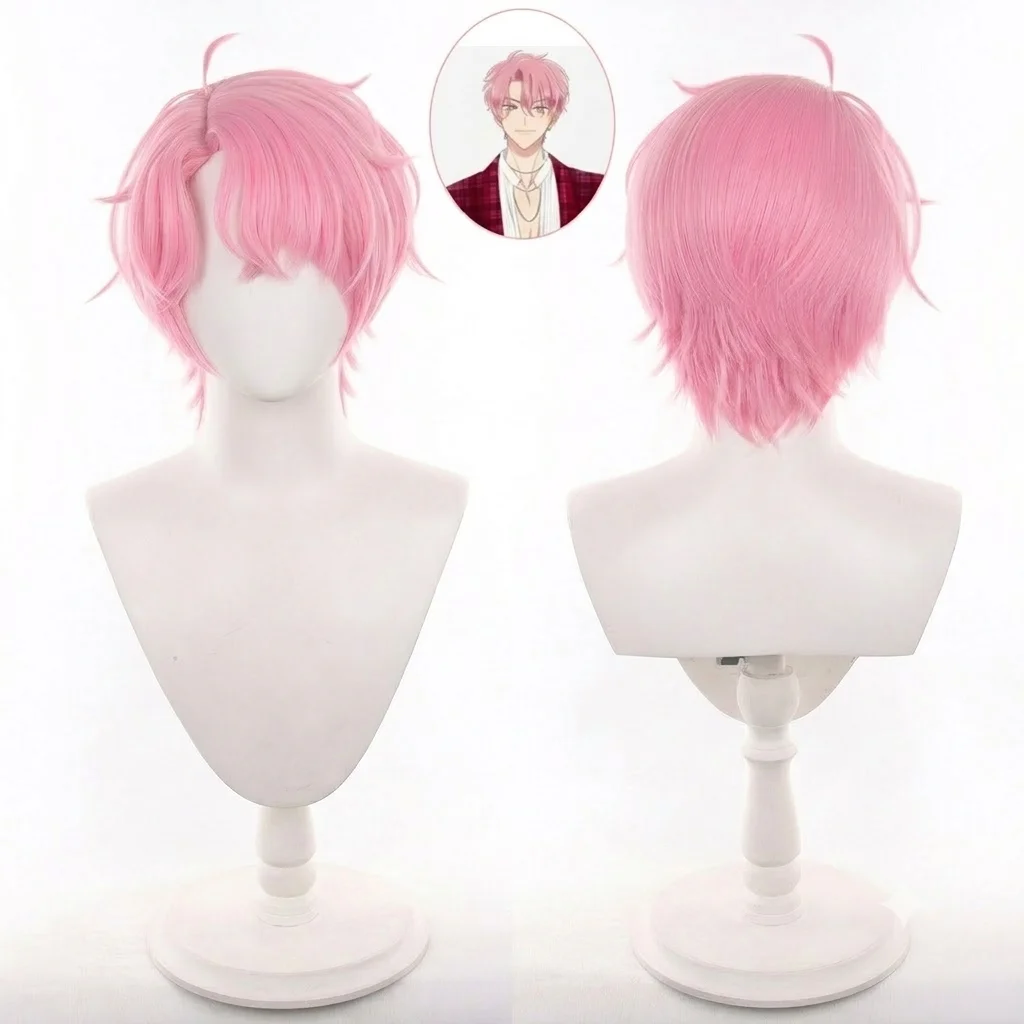 Tamon kun Ima Docchi Cosplay Wig Tamon Fukuhara Short Pink Hair Tamons Two Faces Heat Resistant Synthetic Wig Anime Party Props