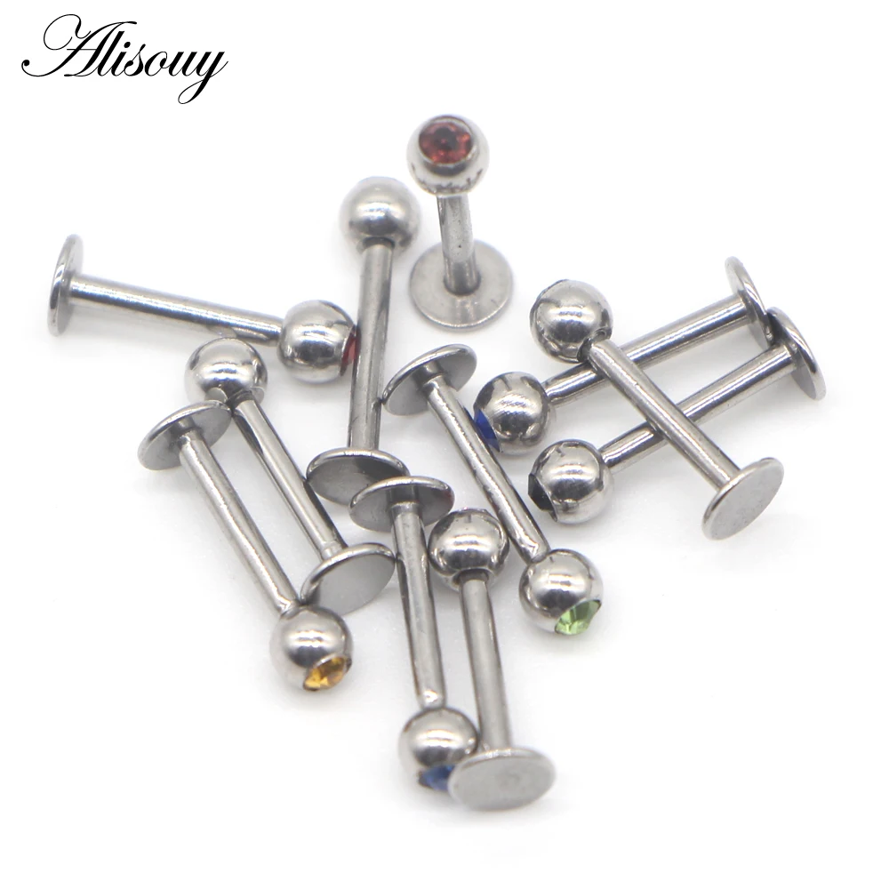 Alisouy 1PCS LABRET BODY PIERCING BAR LIP RING STUD 16G RAINBOW BLACK GOLD Color HOT LIP EAR NOSE JEWELRY FOR WOMEN MEN 11COLOR