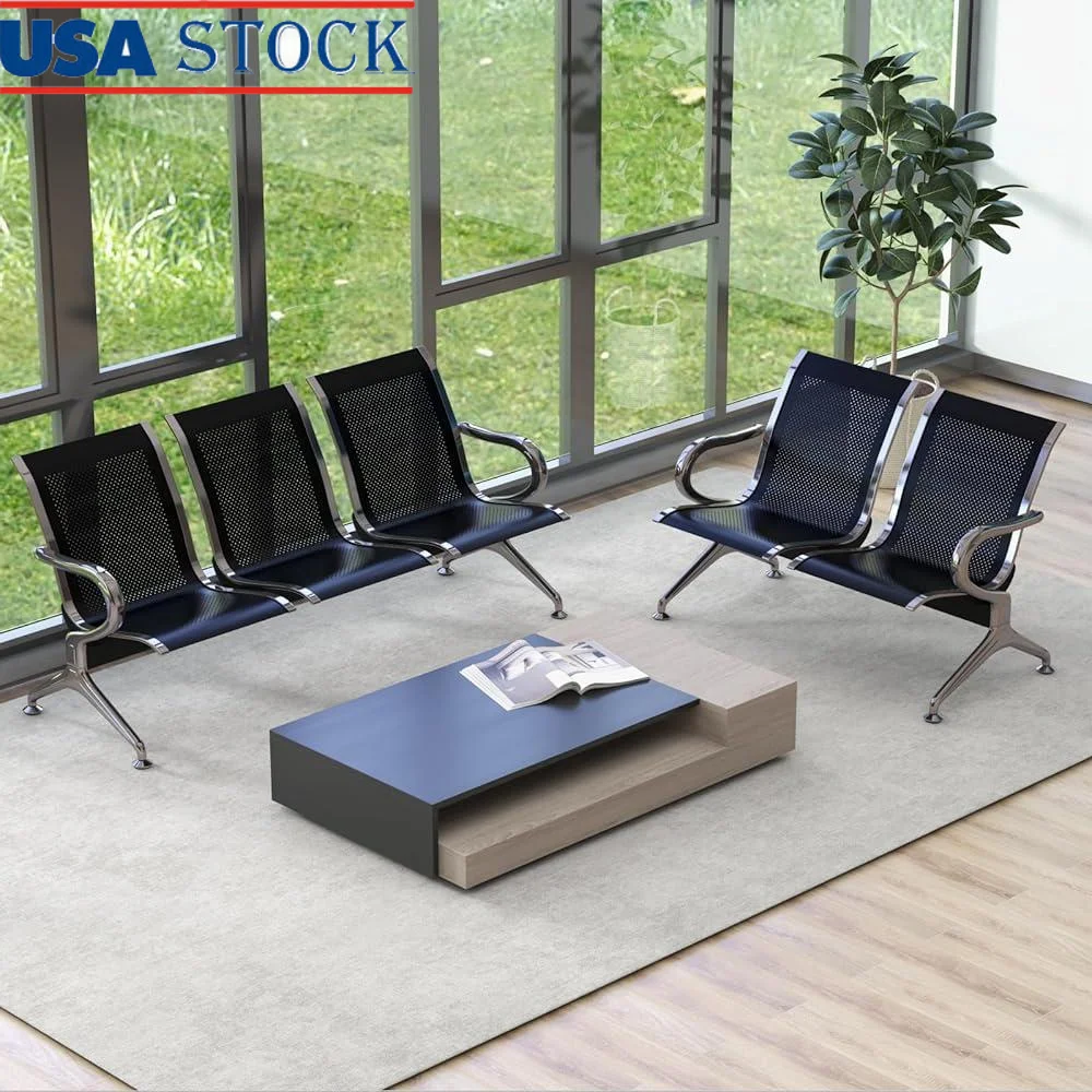 

5-Seat Airport Reception Chairs Waiting Room Bench Durable Stainless Steel Guest Armchair Lobby Seating Assembly Included