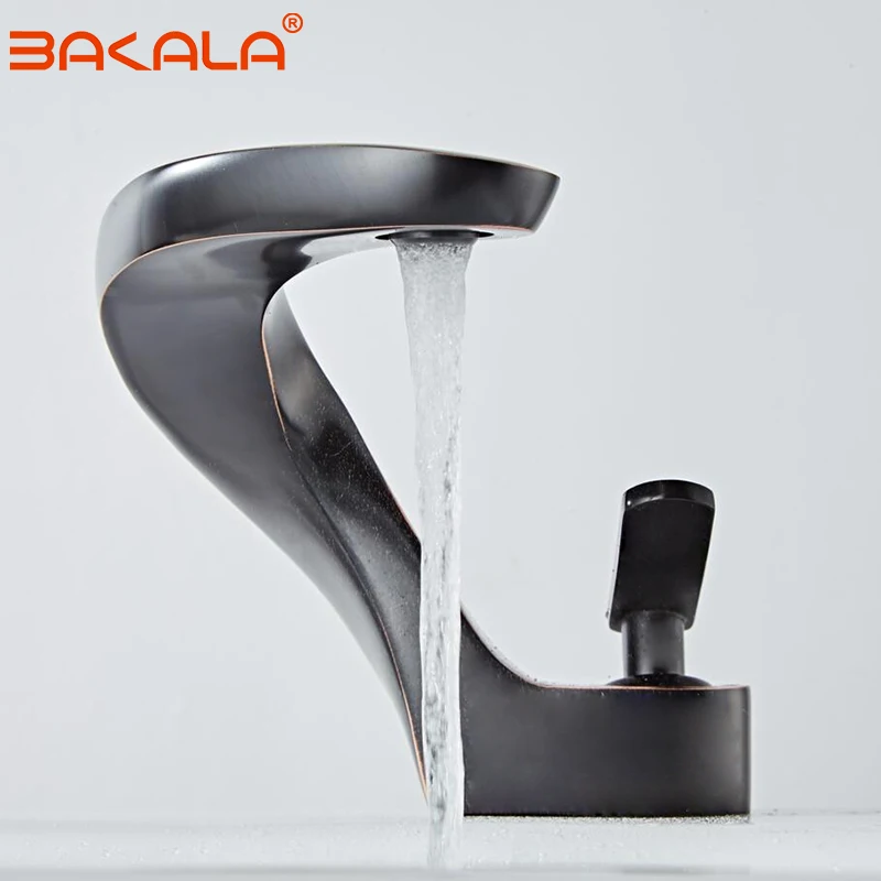 

BAKALA Tap Single Lever Black Nickel Bathroom Faucet Mixer Waterfall Hot and Cold Water Taps For Basin Of Bathroom F8151-1B