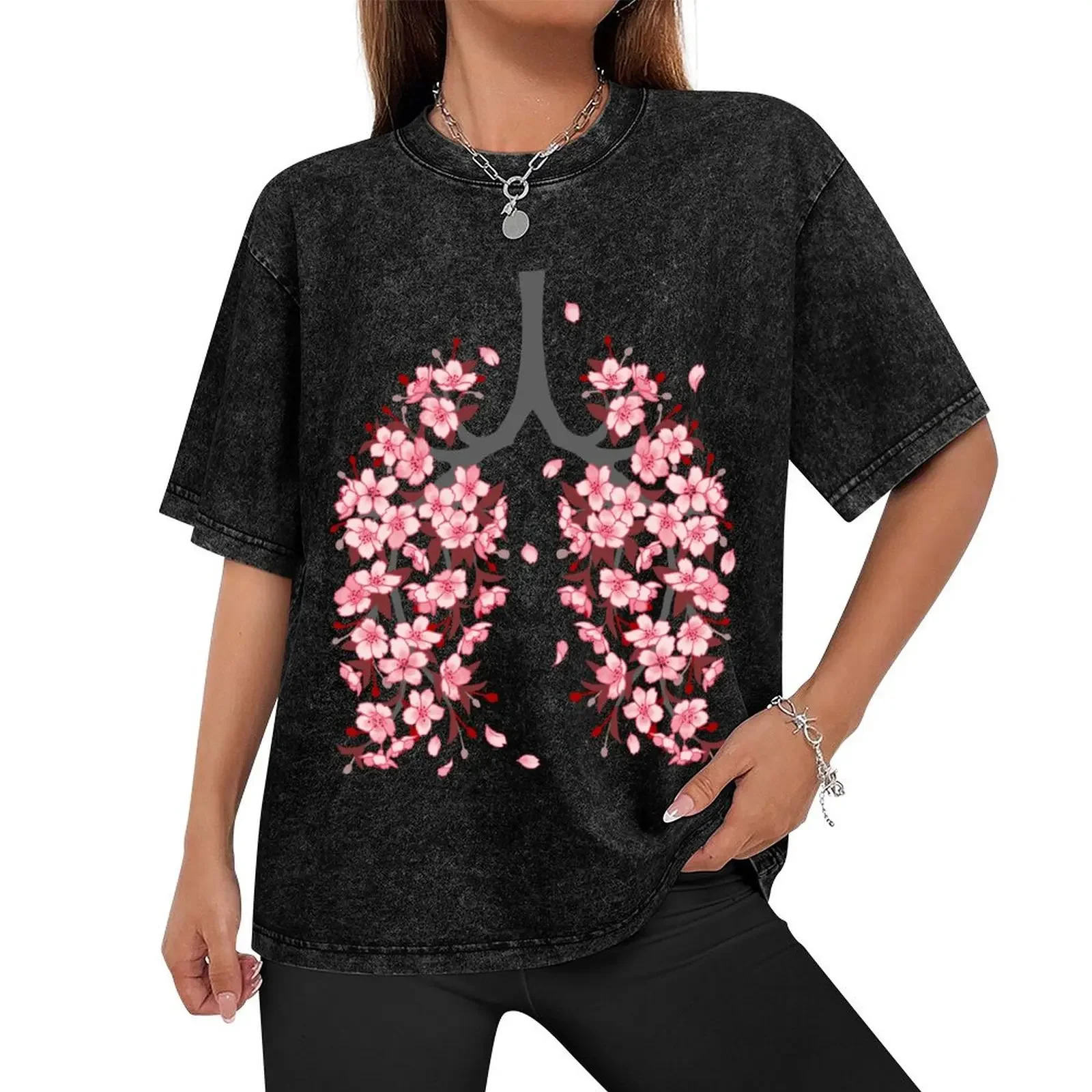 Sakura Hanahaki cherry blossom floral lungs | on black T-Shirt new edition boys animal print plain t shirts men