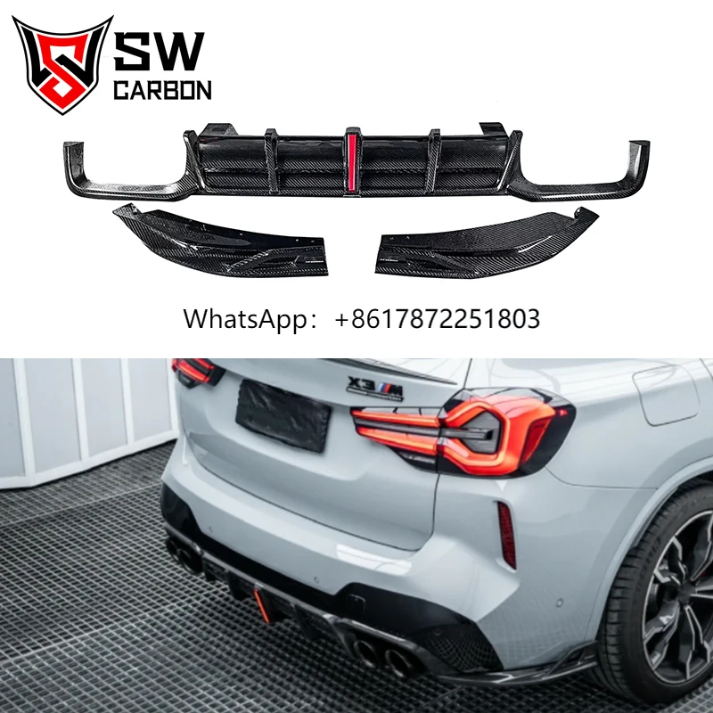 

For X3M F97 X4M F98 Carbon Fiber AE Style Rear Diffuser Lip Under Spoiler Rear Bumper Splitter