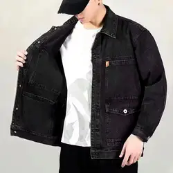 Chaqueta de mezclilla para hombre, cárdigan con bolsillo, cuello vuelto, Hip Hop, ropa diaria, Otoño, moda