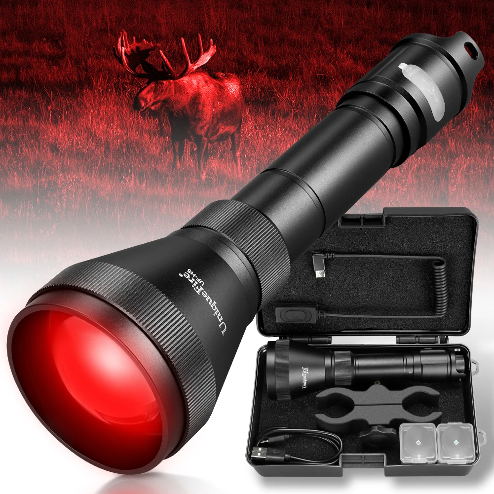 UniqueFire H5 XPE LED Flashlight Red Light Dimmer Swtich Indicator USB C Reachargeable Zoomable Torch Kit for Outdoor Hunting