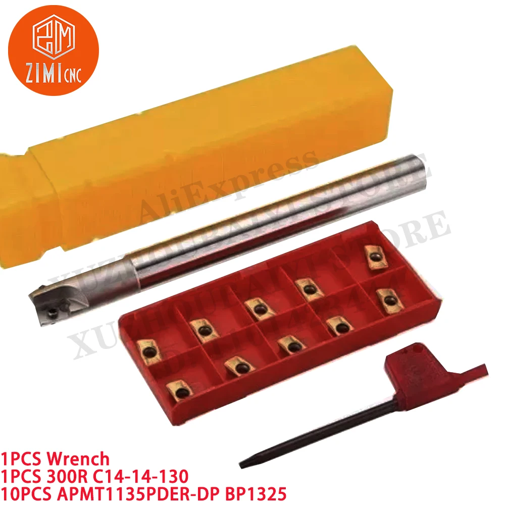 1PCS 300R C14-14 14mm 선반 터닝 툴 홀더 바 + 10pcs APMT1135PDER 카바이드 인서트 CNC 금속 선반 기계 절삭 공구