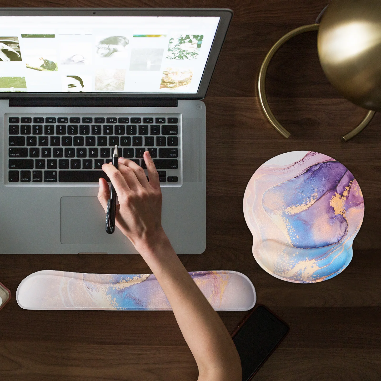 

1 set 1 Set Memory Foam Wrist Support Mouse Pad Peacock Stone Pattern Anti-Slip Base For Laptop Computer Gaming Office Desk