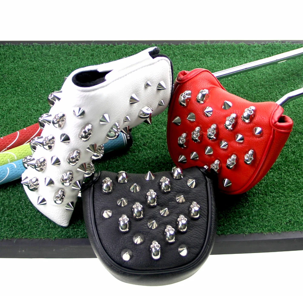 1Pcs Blade Putter Cover Skull Rivets PU Leather Magnetic Closure Headcover for Mallet Putter Golf Head Covers