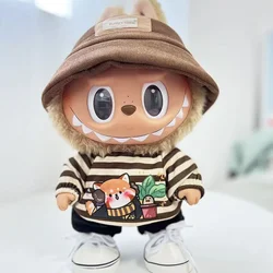 Für 38cm Labubu Outfit Vinyl Plüsch Puppe Kleidung für Korea Kpop Exo Labubu Puppe Kleidung gestreifte Tier Shirt Set