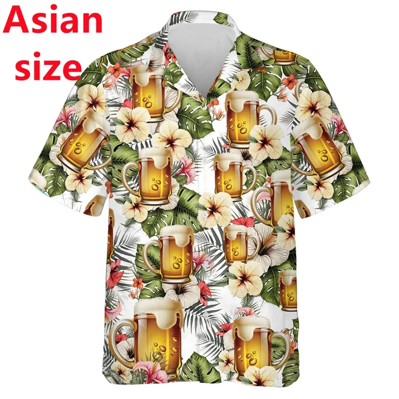 

2026 New Model Beer Lovers Men's Shirt Fashion Clothing Beach Shirt Loose and Comfortable Shirt Hawaiian Style Anti-wrinkle