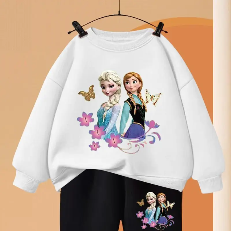 

Комплект из двух предметов Kawaii, Эльза, Анна, аниме, толстовка с капюшоном, спортивные штаны, брюки с длинными рукавами, весна и осень, новый подарок для девочек