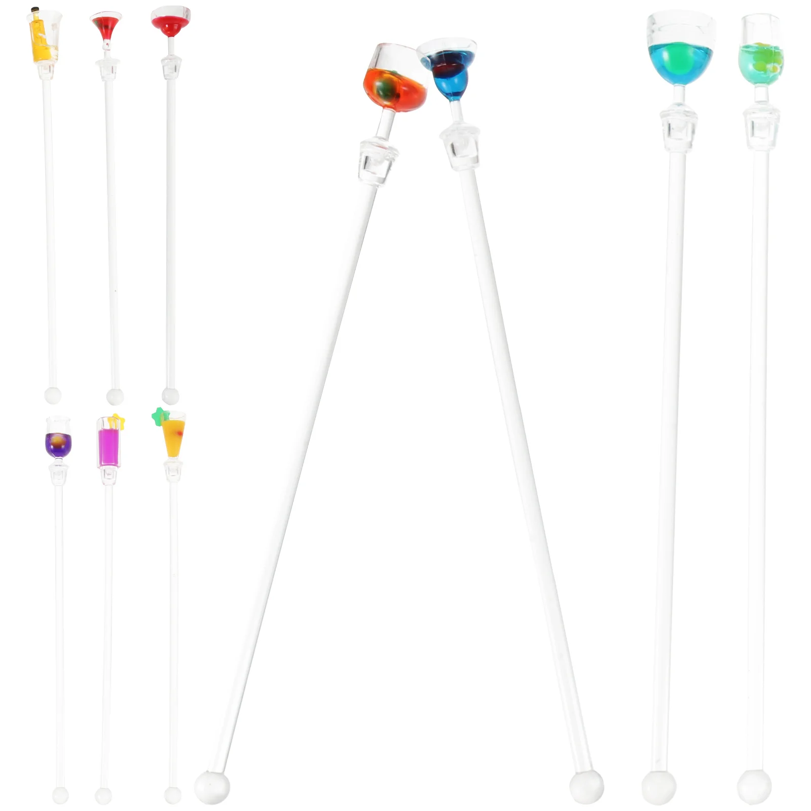 

OUNONA 10pcs 23CM Cocktail Drink Mixer Bar Stirring Mixing Sticks with Colorful Miniature Accessory (Random Color)