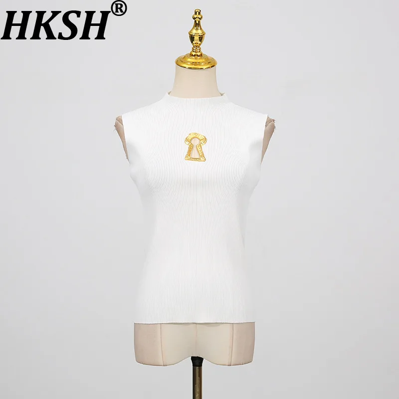 

HKSH Summer Women Tide French New Elegant Office Lady Turtleneck Metal Vest Fashion Versatile Tank-Top Chic Ins Waistcoat HK9491