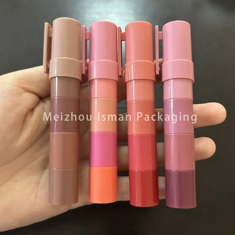 50Pcs 4 in1 Refillable Mini Heart Top 4g Lip Stick Crayon Cosmetics Package Multi Combined Lipstick Pen Makeup Tube 1g*4