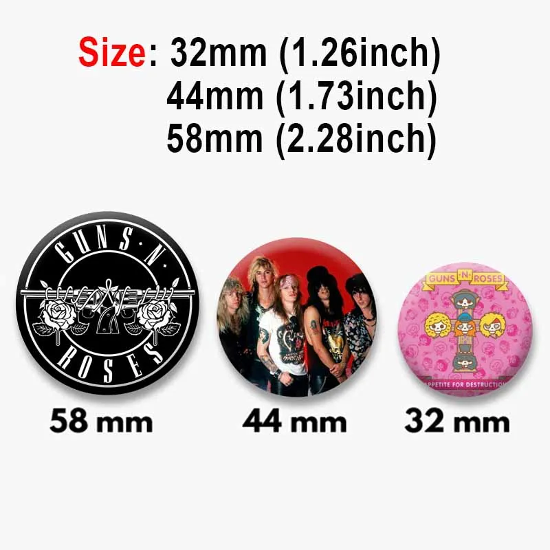 Classic Band G-Guns N Roses Button Pins Creative Round Brooch Handmade Badge Bag Shoes Decor Accessories Collect Jewelry Gifts