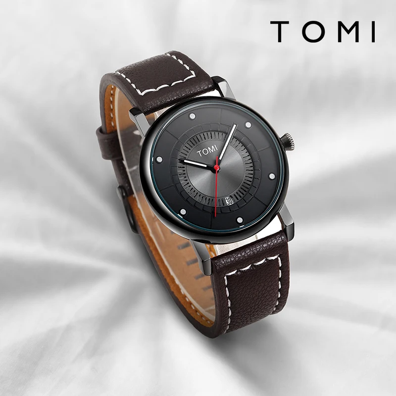 TOMI Minimalist Men's Watch Black Leather Fashion Minimalist Men's Quartz Watch Premium Business Quartz Watch