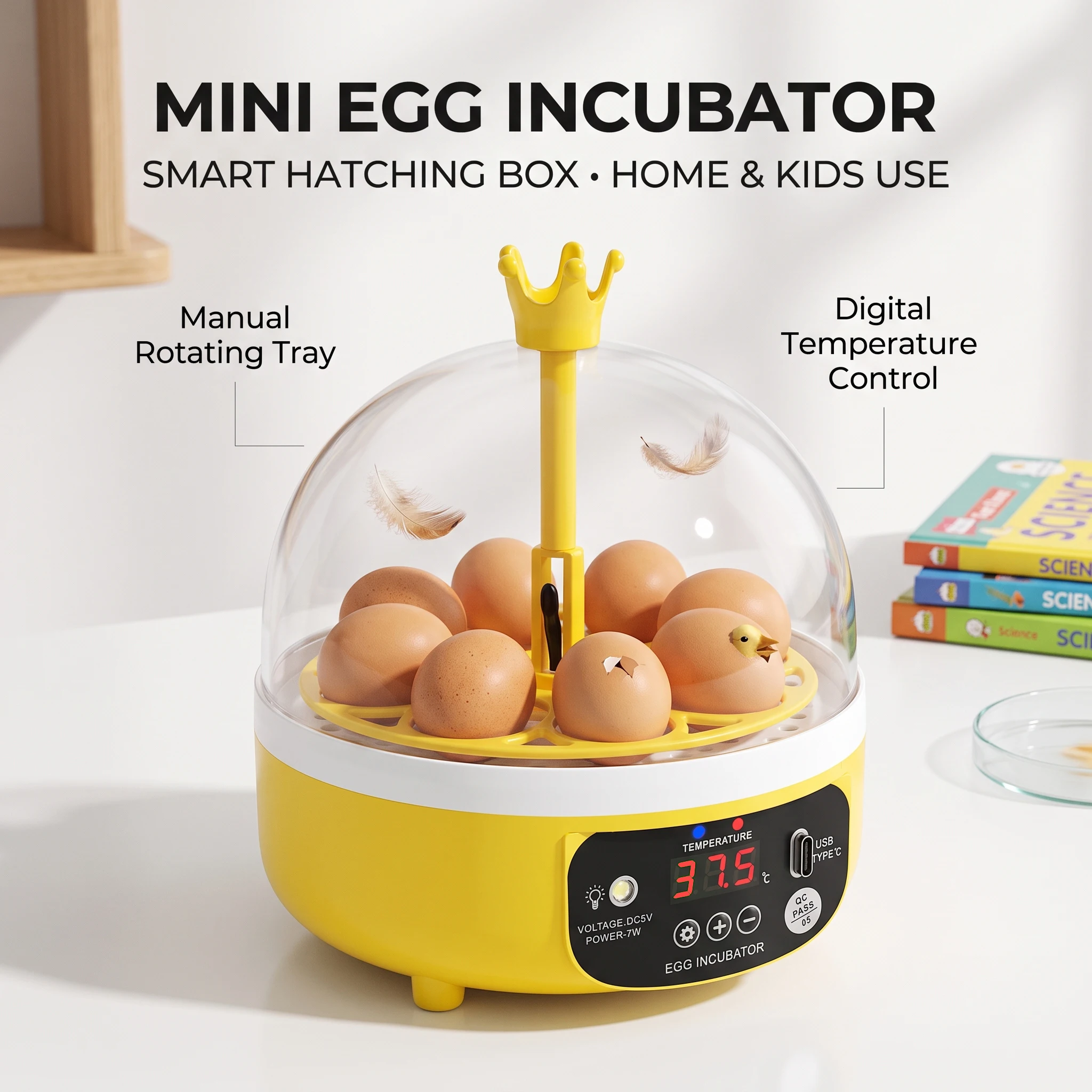 Egg Incubator Transparent Lid Automatic Temperature Humidity Control Compact Poultry Hatching Machine for Home