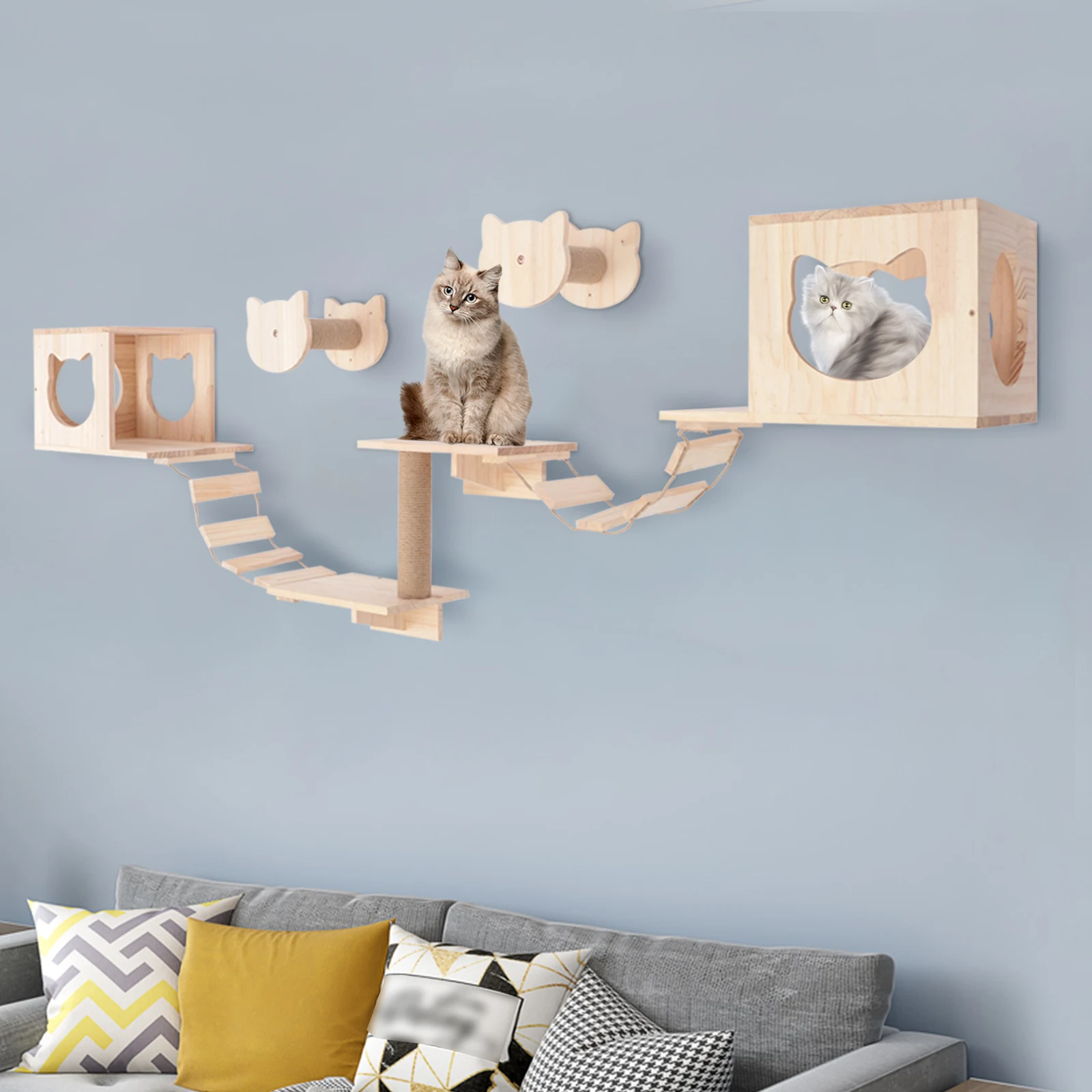 

Adjustable Wall-Mounted Cat Furniture, DIY Design for Cats to Climb, Play, and Rest, Ideal for Small Spaces, Easy to Install
