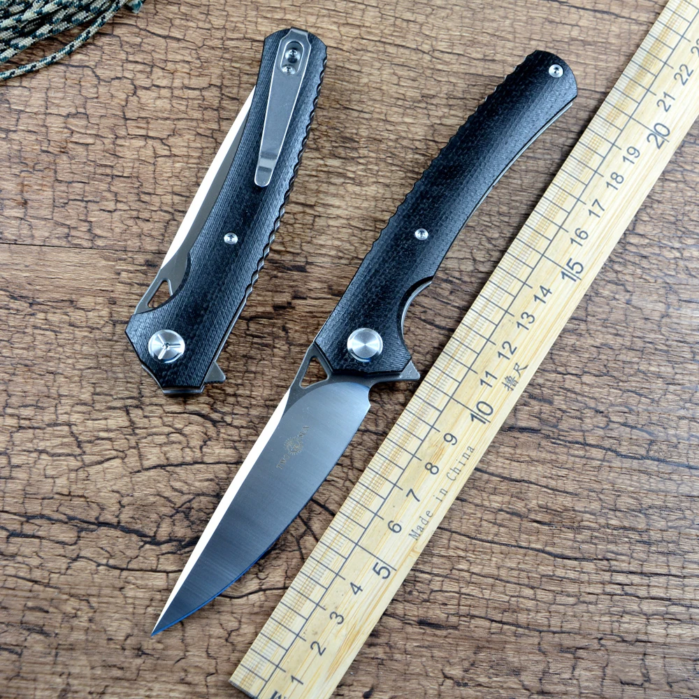 

TWOSUN Flipper Survival Hunting Knives D2 Blade Satin Micarta Handle Outdoor Pocket Folding EDC Tool TS81