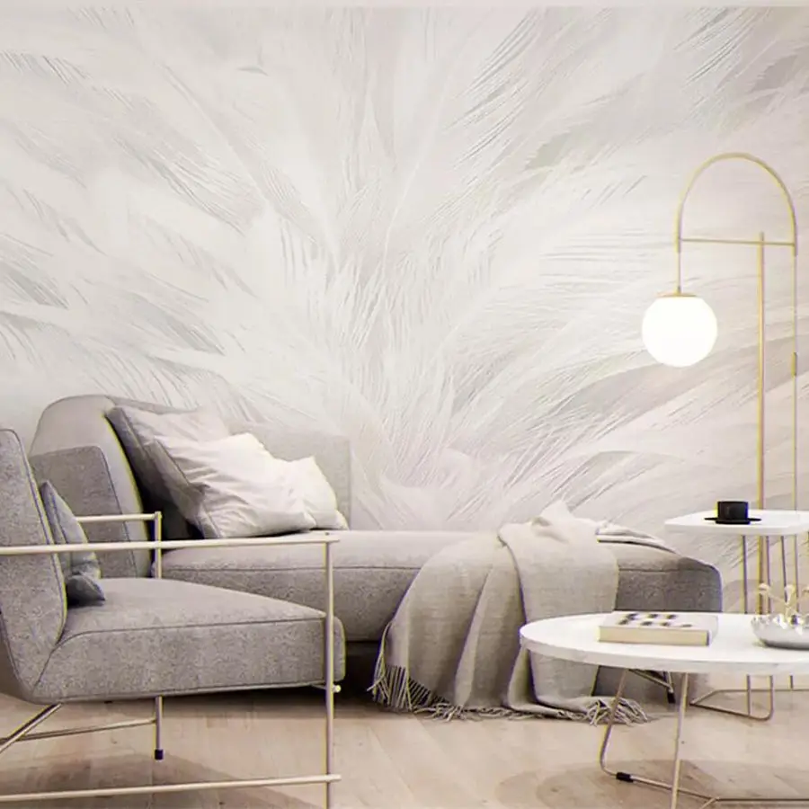 Benutzer definierte Tapete 3d Wandbild nordische moderne minimalist ische weiße Feder Wohnzimmer TV Hintergrund Wand handgemalte Textur Kunst
