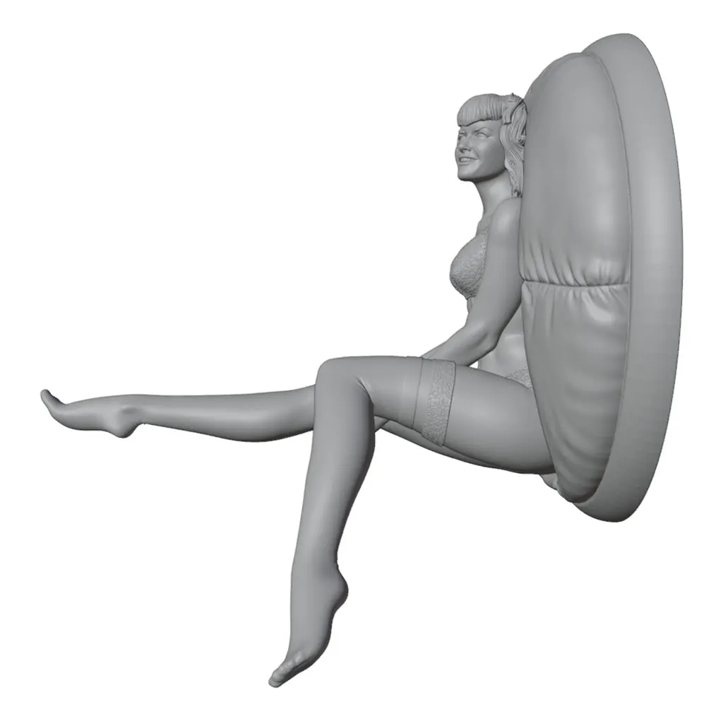 1/24 Sexy Girl Resin Model Set, lying on an arc-shaped sofa and arranging her clothes, 3D printed gray model statue, not colored
