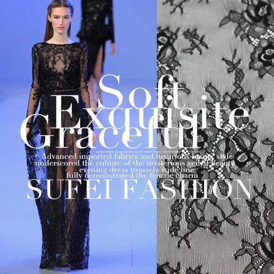 

3*1m soft exquisite black lace fabric for dress wedding decoration