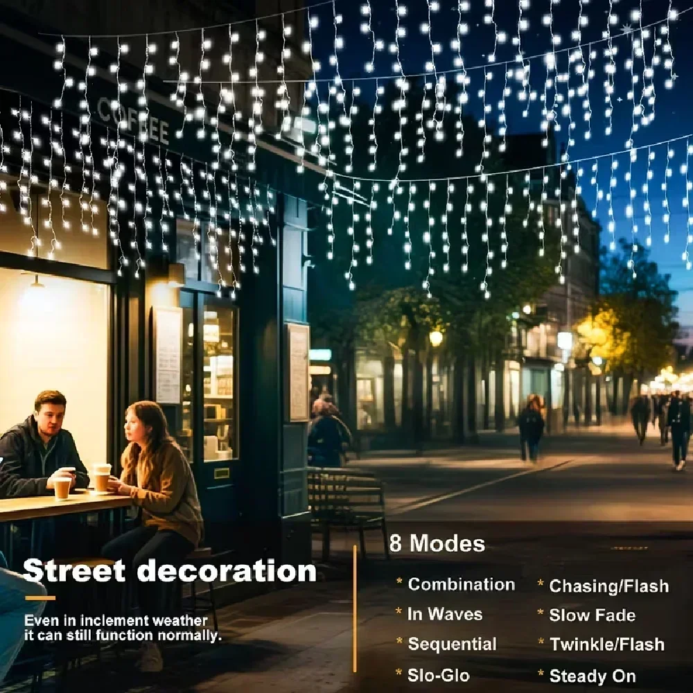 Solarbetriebene Lichterkette für den Außenbereich, Weihnachts-Eiszapfen-Lichter, 8 Leuchtmodi für Weihnachten, Halloween, Hochzeit, Garten, Hof, Dekorationsbeleuchtung – Detail 3