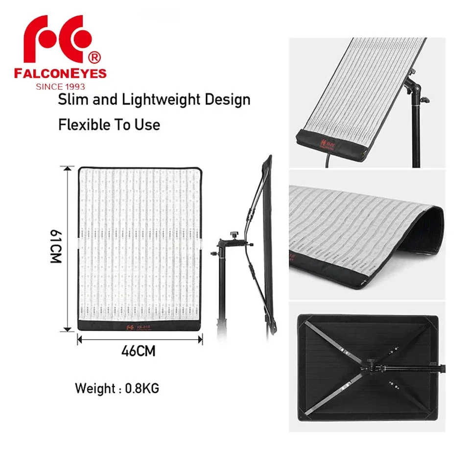 

Falcon Eyes RX-818-K1 LED Flex Light 280pcs LEDs RGBw 2800-1000k HSI 100w Protable Vide Lamp With Softbox/Grid/Case