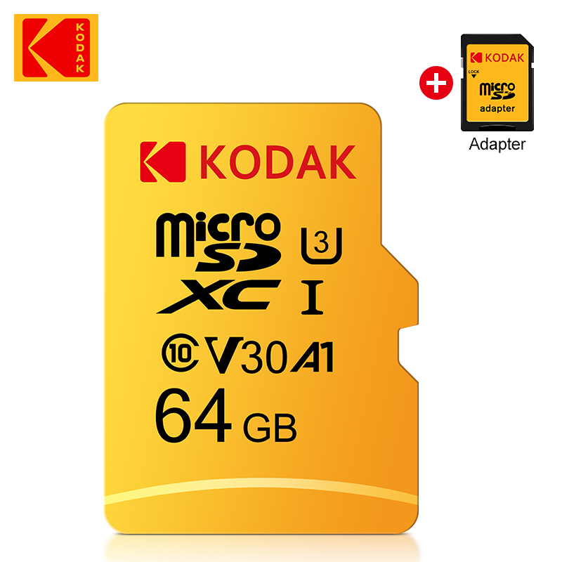  KODAK 64G Ultra Memory Card 64GB A1 U3 4K Micro SD SDHC Microsd UHS-I C10 TF Performance Flash Original Minisd with Adapter 