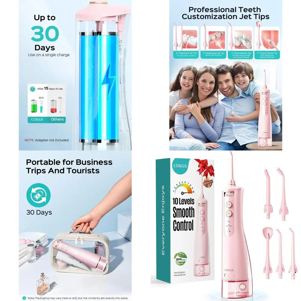 

Portable Water Flosser with 10 Pressure Settings for Dental Care, Ideal for Orthodontics, Braces, and Sensitive Gums - Cordless