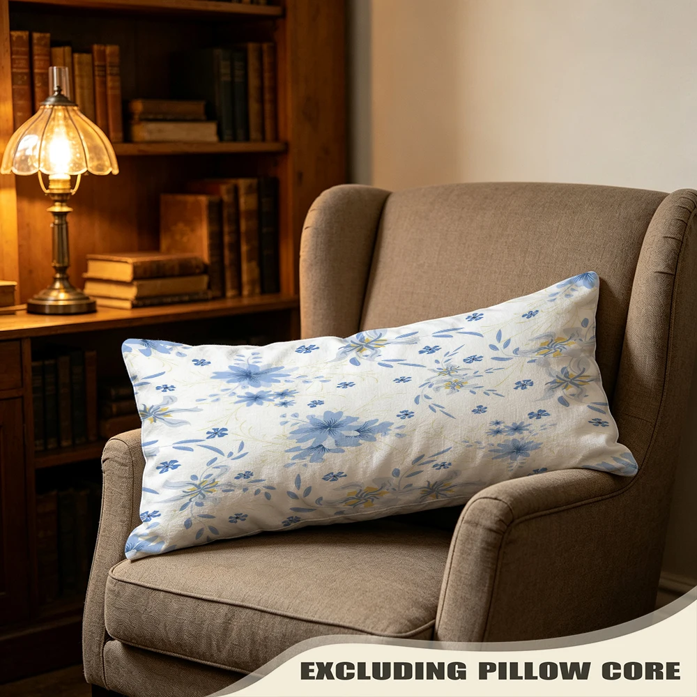 Blue White Sky Ditsy Print Long Pillow Cover, Fresh Style, Villa Decorative, Polyester, Photo Prop, Velvety Touch, Home Accent