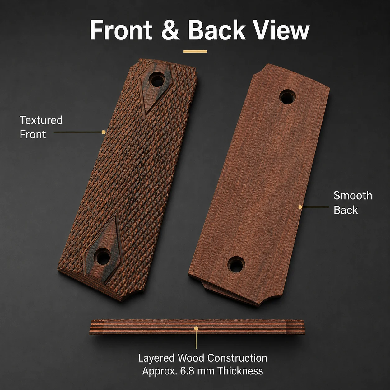 2PCS Rosewood Handle Scales, Non-Slip DIY Wooden Grip Blanks for Crafting, Replacement Panels, Decorative Material