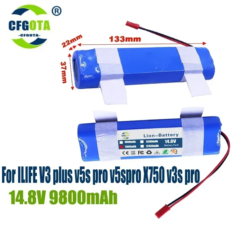 Bateria Recarregável para ILIFE, Peças de Acessórios de Limpeza Robótica, 100% Original, V3 Plus, V5s Pro, V5Pro, X750, V3s Pro, 14.8V, 12800mAh