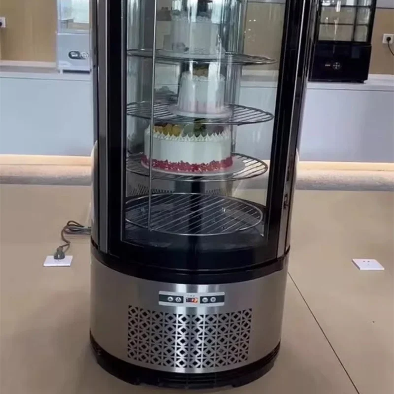 Cake Display Refrigerator,Commercial Upright Glass Cylinder Display Case for Bakeries,Stainless Steel Rotating Glass(Customized)