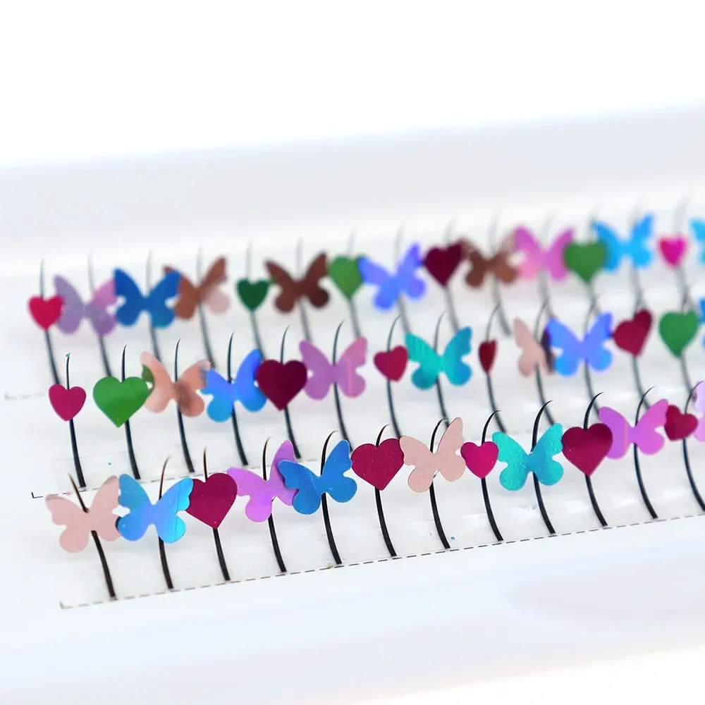 Extensions de cils individuelles de couleurs mélangées, 9-16mm, 3D, papillon, cœur, paillettes, pointes féeriques, bricolage, outils de maquillage naturel pour les yeux, nouveauté