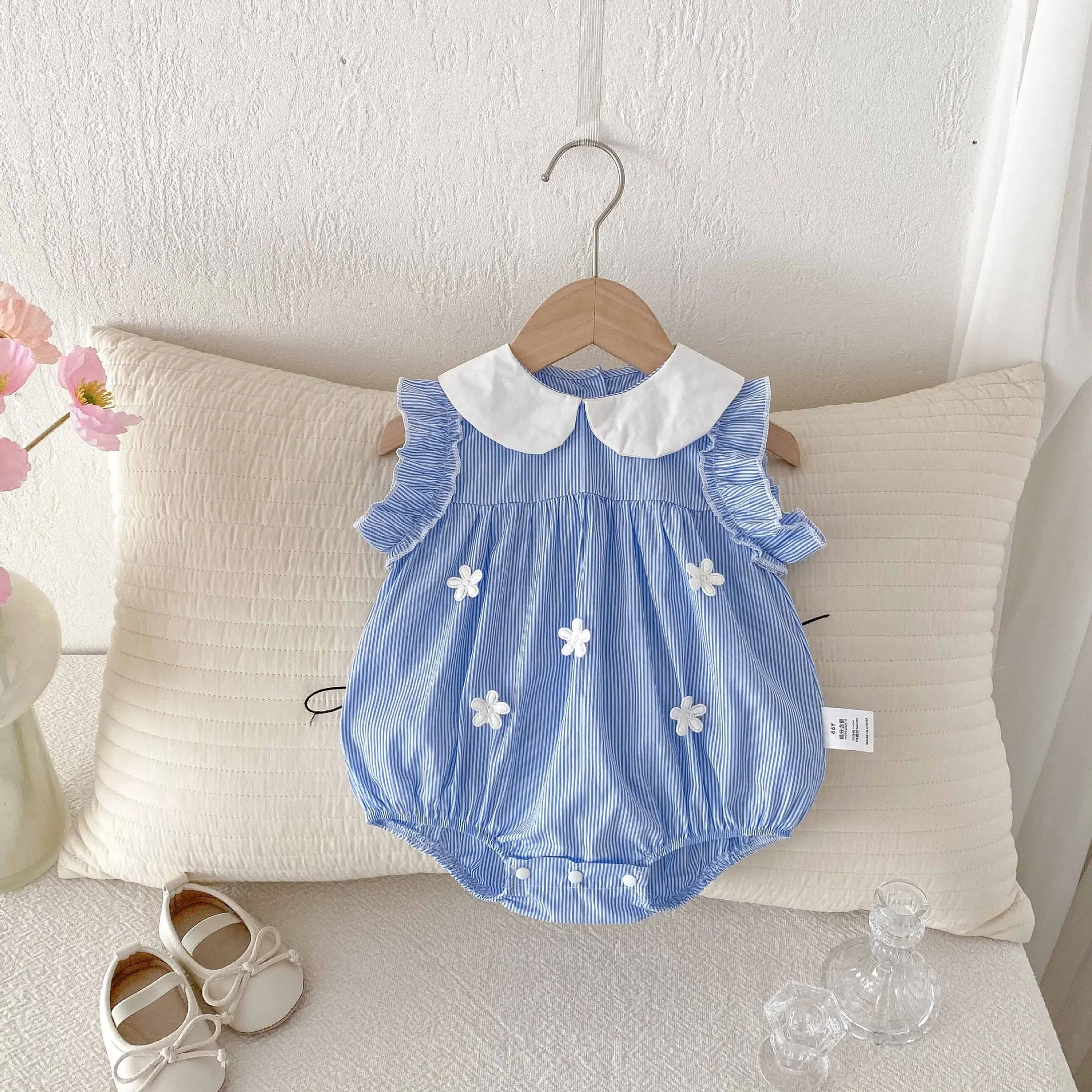 Baby Clothing 0-24M Newborn Baby Bodysuits Summer Sweet Flower Girls' Striped One Piece Sleeveless Toddler Romper