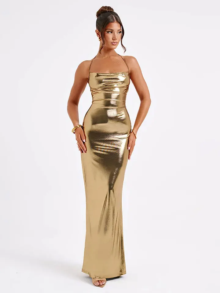 online dress shops Gold A-Line Tulle Gold Sequin Long Prom Dress, Gold Long Evening Dress   formalgowns