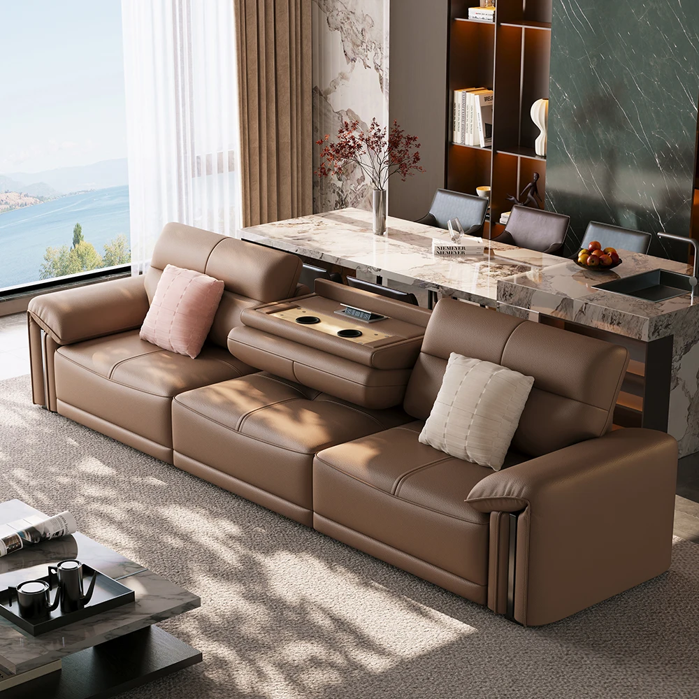 

#Wholesale Leather Electric Recliner Sofa Set Multi-Functional Extendable Cup Holder Luxury Living Room Sofa Bed Furniture