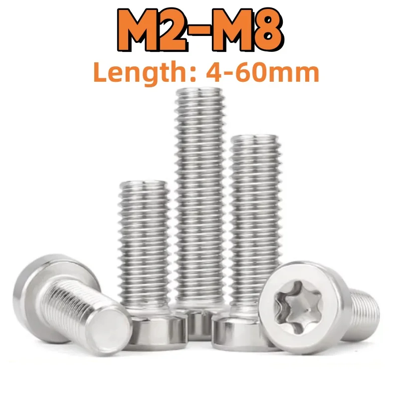 Torx Bolts M2 M2.5 M3 M4 M5 M6 M8 304 Stainless Steel Cylindrical Head Torx Screw Anti-theft Six-Lobe Thin Head Cap Bolt Screw