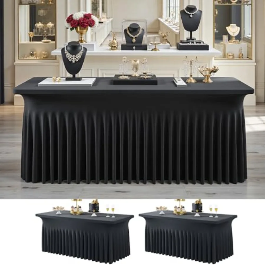 

6Feet Table Cloth for Rectangle Tables, 2 Pack Spandex Table Skirs, Fitted Non-Slip Wrinkle-Free Elastic Covers for Party, Wedd