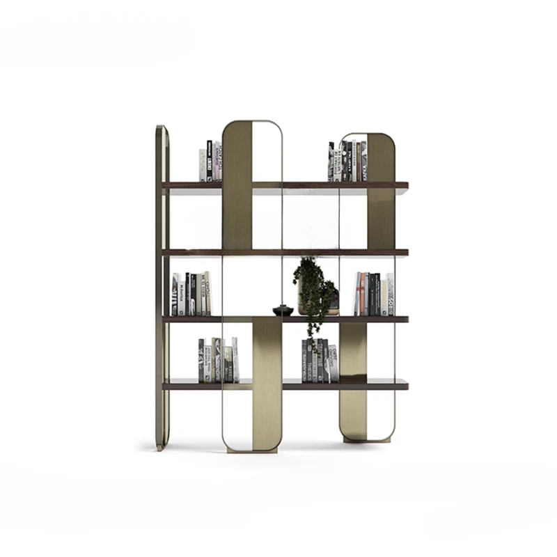 Customized Light Luxury Post-Modern Club House Study Bookshelf and Storage Shelf Metal Floor Showing Stand